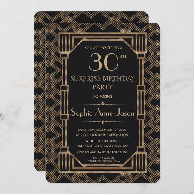 Convites Festa de aniversário Gatsby do Excelente Preto Dou (Frente/Verso)