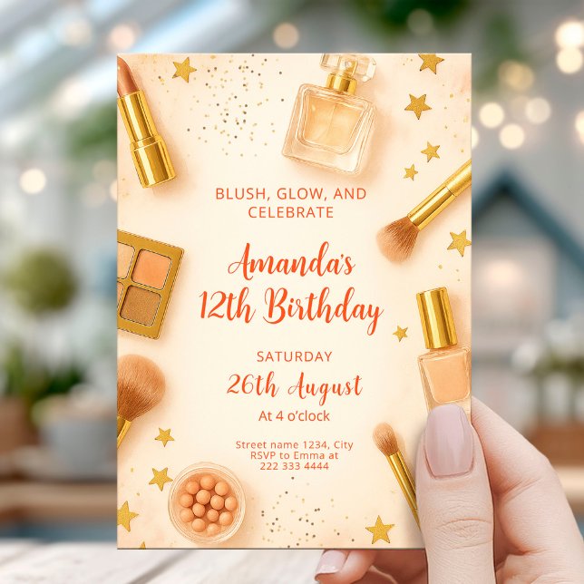 Convites Festa de Aniversário Glam Blush e Glow (Criador carregado)