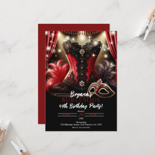 Convites Festa de Aniversário Glam Burlesca com Penachos e 