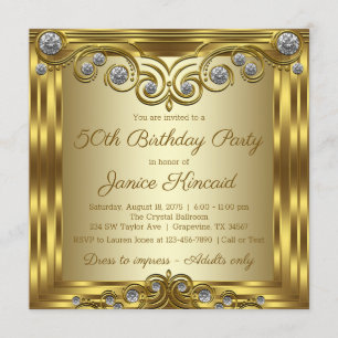Convites Festa de Aniversário Glam Diamante Dourado Feminin