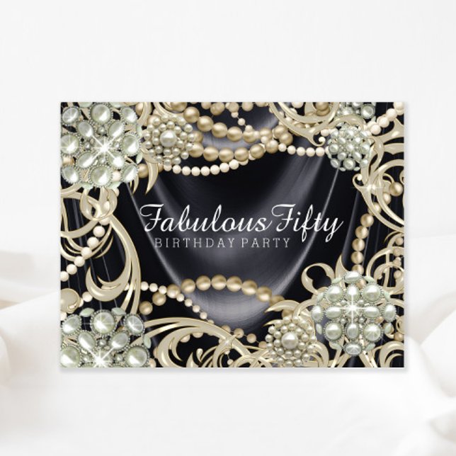 Convites Festa de Aniversário Glamurosa com Pérola de Marfi (You can change the text as needed on this elegant any occasion invitation.)