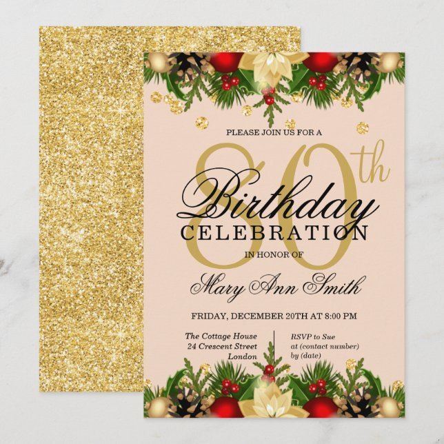 Convites Festa de aniversário Glitter Feriado Dourado e Blu (Frente/Verso)