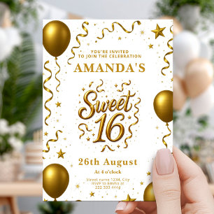 Convites Festa de Aniversário Gold Glam Sweet 16