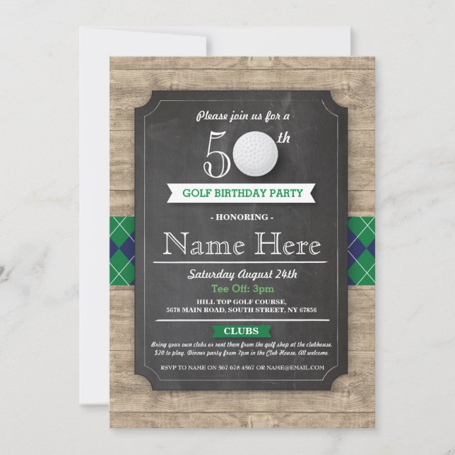 Convites Festa de aniversário Golf Ball 40º 50º e 60º Convi (Frente)