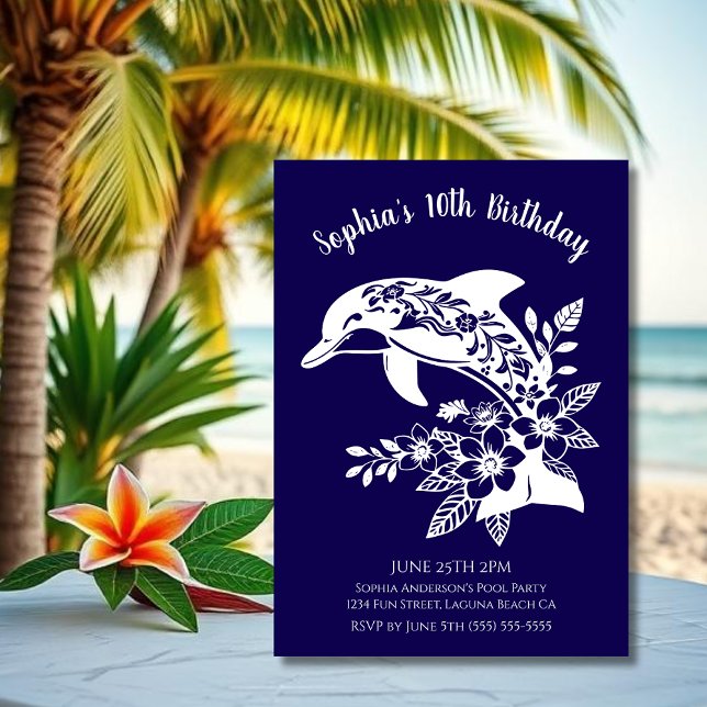 Convites Festa de Aniversário - Golfinho Havaiano Flores Tr (Hawaiian Dolphin, Flippin Fabulous, Islander Summer, Beach, Fisherman Trend, wine tumbler,)