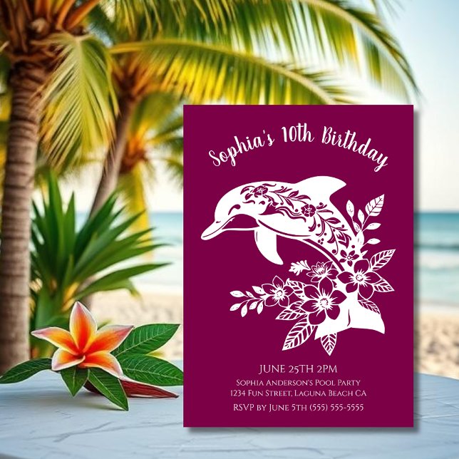 Convites Festa de Aniversário - Golfinho Havaiano Flores Tr (Hawaiian Dolphin, Flippin Fabulous, Islander Summer, Beach, Fisherman Trend, wine tumbler)