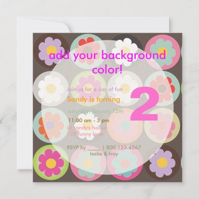 Convites Festa de aniversário Groovy Daisies/Bright Sixties (Frente)