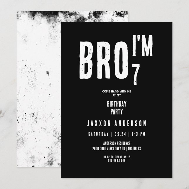 Convites Festa de aniversário Grunge Black & White Boy (Frente/Verso)