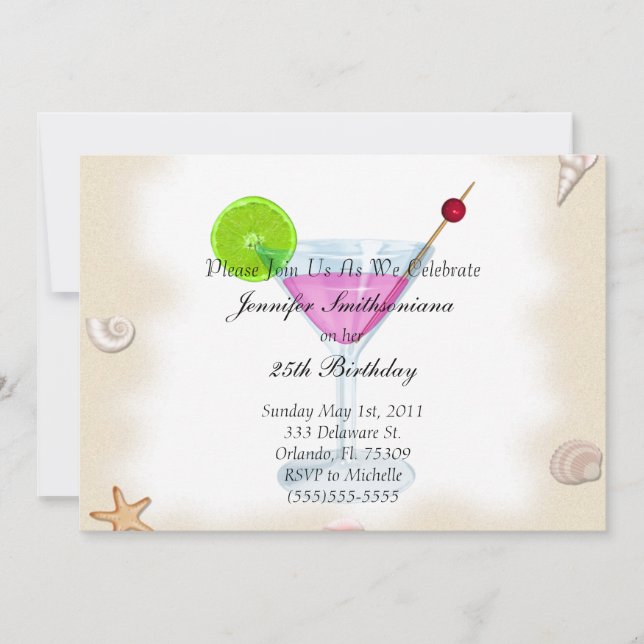 Convites Festa de aniversário I de Conchas e Cocktails de N (Frente)