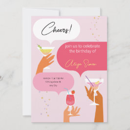 Convites Festa de aniversário Ilustrativa Vermelha e Rosa