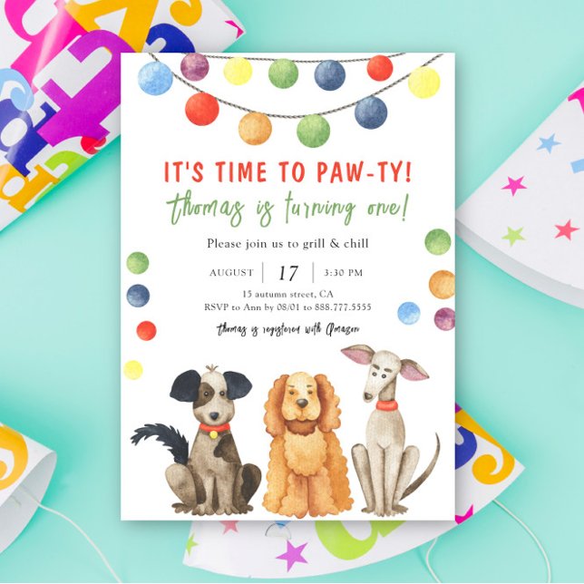 Convites Festa de Aniversário Infantil com Cachorro em Aqua (Criador carregado)