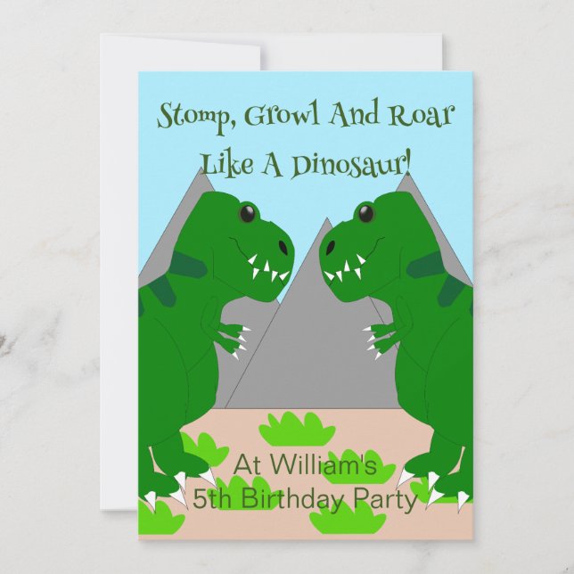 Convites Festa de Aniversário Infantil com Desenho de Dinos (Frente)