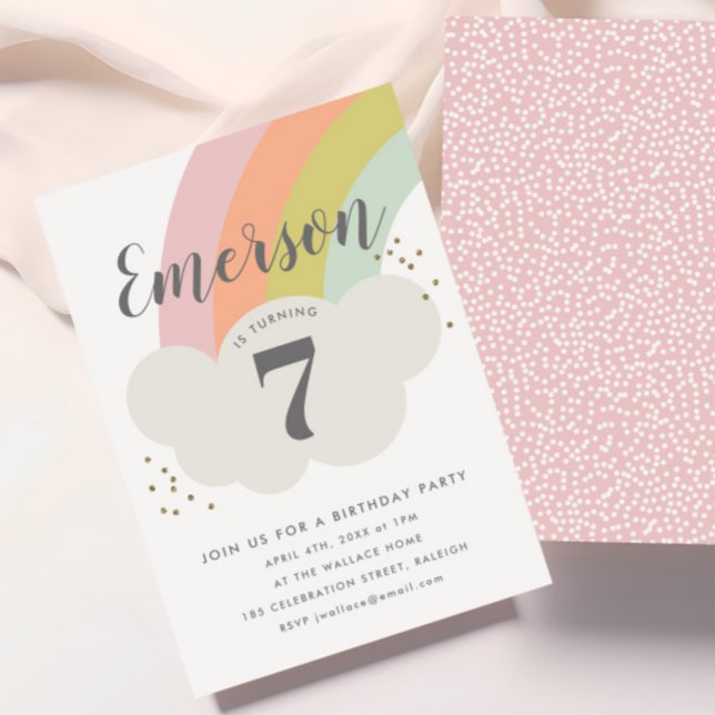Convites Festa de aniversário infantil com nuvem arco-íris  (Kids Rainbow Birthday Party Invitations.)