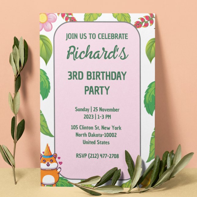 Convites Festa de Aniversário Infantil com Tema Botânico de (Criador carregado)