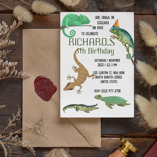 Convites Festa de Aniversário Infantil com Tema de Répteis  (Criador carregado)
