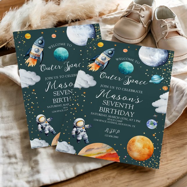 Convites Festa de Aniversário Infantil de Foguete Espacial  (Criador carregado)