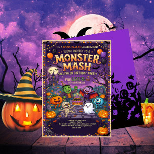 Convites Festa de Aniversário Infantil de Halloween Mash de