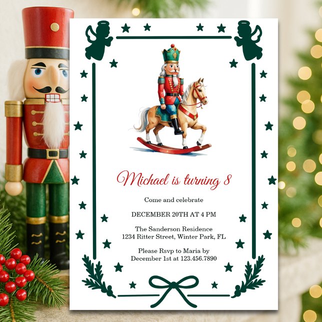 Convites Festa de Aniversário Infantil do Quebra-Nozes Nata (Nutcracker Christmas Kids Birthday Party Rocking Horse Invitation)