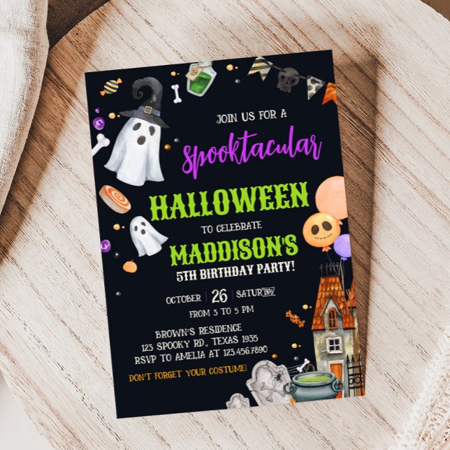 Convites Festa de Aniversário Infantil Espetacular de Fanta (Spooktacular Costume Kids Halloween Birthday Party Invitation)