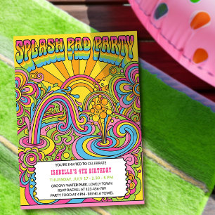 Convites Festa de Aniversário Infantil Groovy Retro Arco-Ír