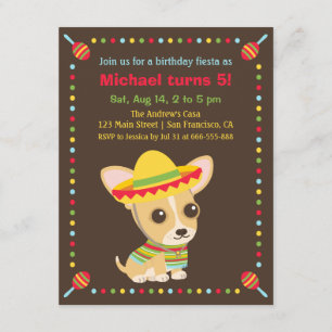 Convites Festa de Aniversário Infantil Mexicana com Chihuah