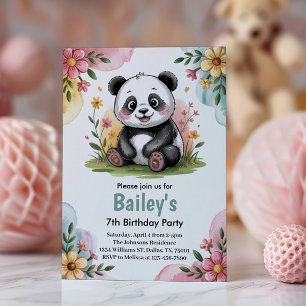 Convites Festa de Aniversário Infantil Panda Floral na Selv