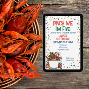 Convites Festa de Aniversário Infantil Pinch Me Crawfish Bo