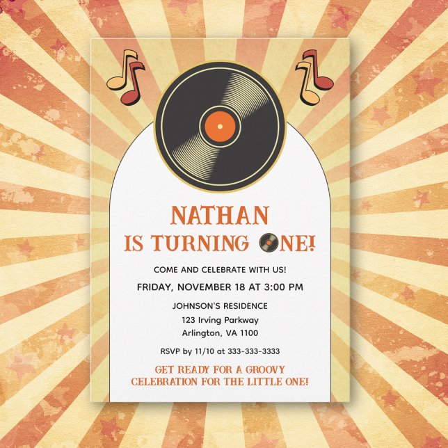 Convites Festa de Aniversário Infantil Retro 1º Festa Groov (Criador carregado)