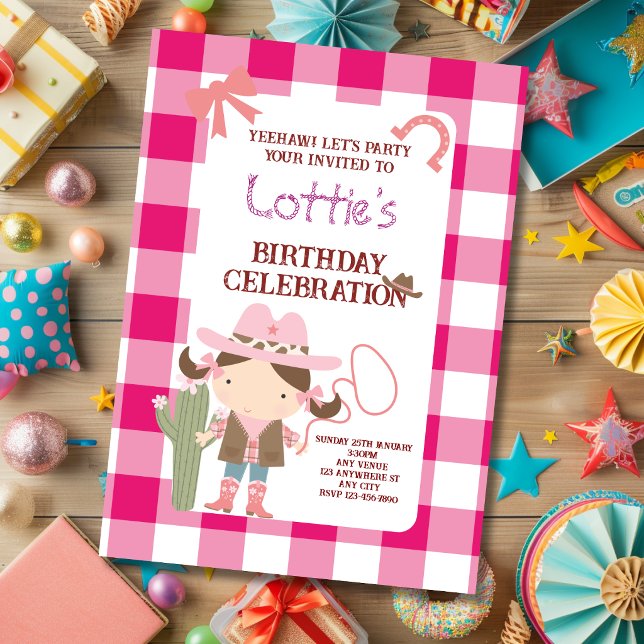 Convites Festa de Aniversário Infantil Vaqueira Rosa Fofa (Criador carregado)