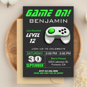 Convites Festa de Aniversário Infantil Verde de Videogame M
