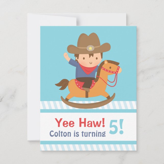 Convites Festa de Aniversário Infantil Yee Haw Caubói Weste (Frente)