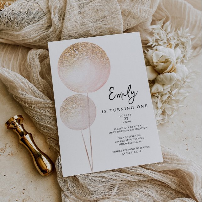 Convites Festa de aniversário inicial de balões brilhantes  (Minimal First Birthday)