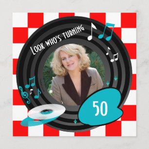 Convites Festa de aniversário inspirada retro do álbum do