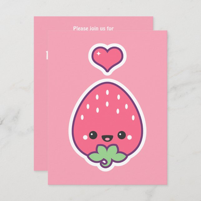 Convites Festa de aniversário Invitaions da morango de (Frente/Verso)