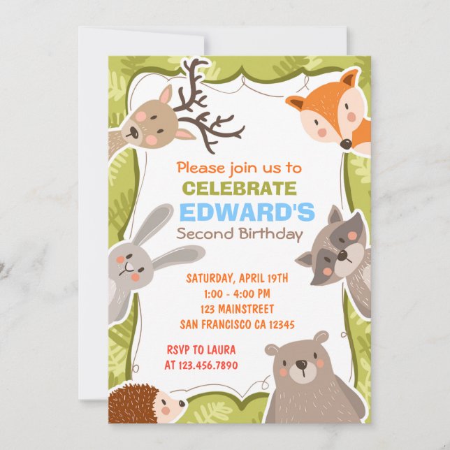 Convites Festa de aniversário Invition da floresta dos (Frente)
