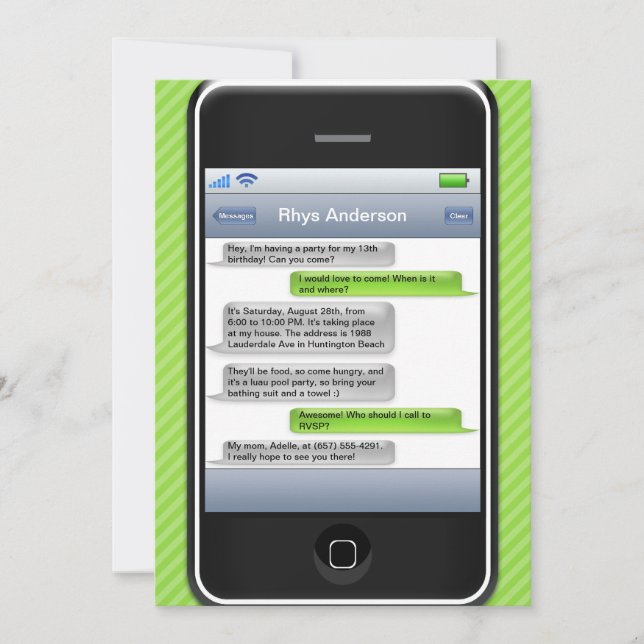 Convites Festa de aniversário iParty do verde (Frente)