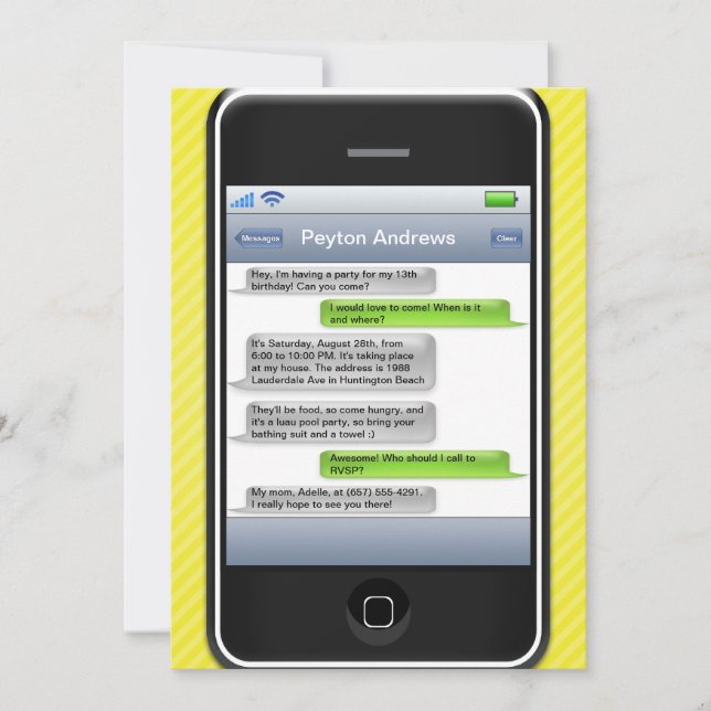 Convites Festa de aniversário iParty telefone esperto (Frente)