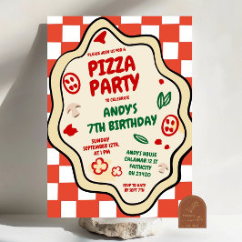 Convites Festa de Aniversário Italiana de Pizza Xadrez Verm