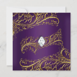 Convites Festa de Aniversário Jóia Diamante Dourado Roxo El