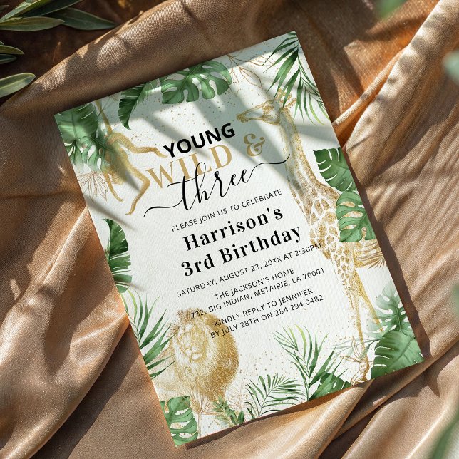 Convites Festa de aniversário jovem, selvagem e três selva (Criador carregado)