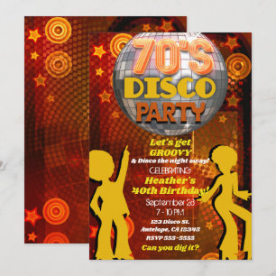 Convites Festa de Aniversário Laranja Disco dos Anos 70