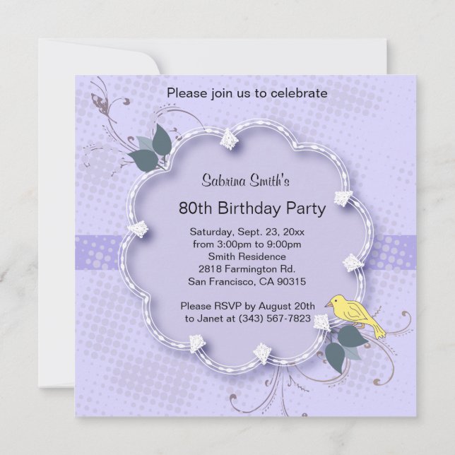 Convites Festa de aniversário Lavanda roxa | DIY Texto (Verso)