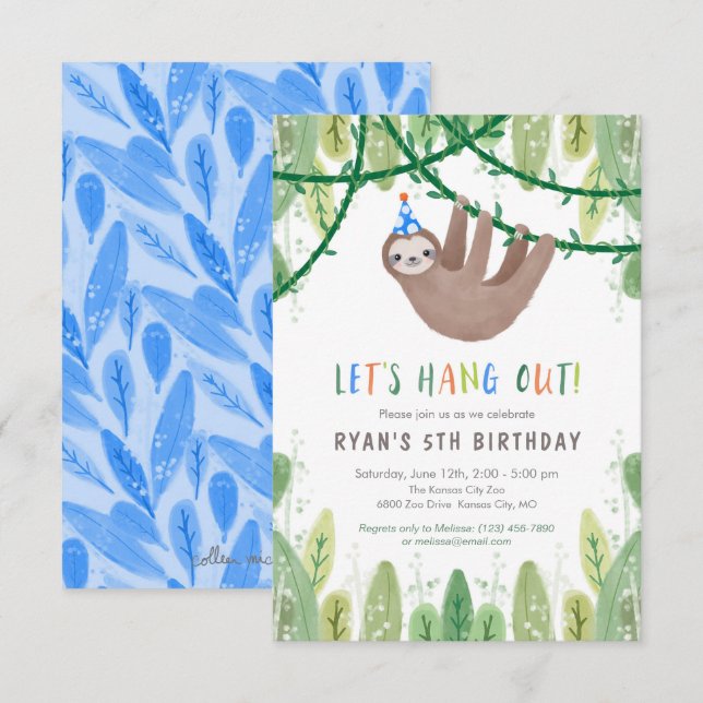 Convites Festa de aniversário Lenta em Azul e Branco (Frente/Verso)