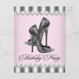 Convites Festa de aniversário-leopardo cor-de-rosa-alto-Cal
