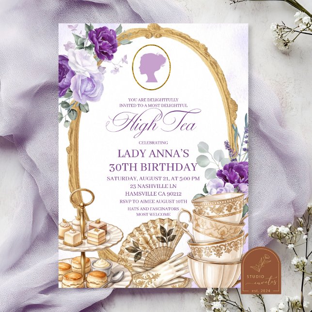 Convites Festa de aniversário Lilac Purple Regency High Tea (Criador carregado)