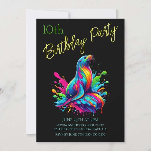 Convites Festa de Aniversário - Lontra Colorida no Mar (Frente)