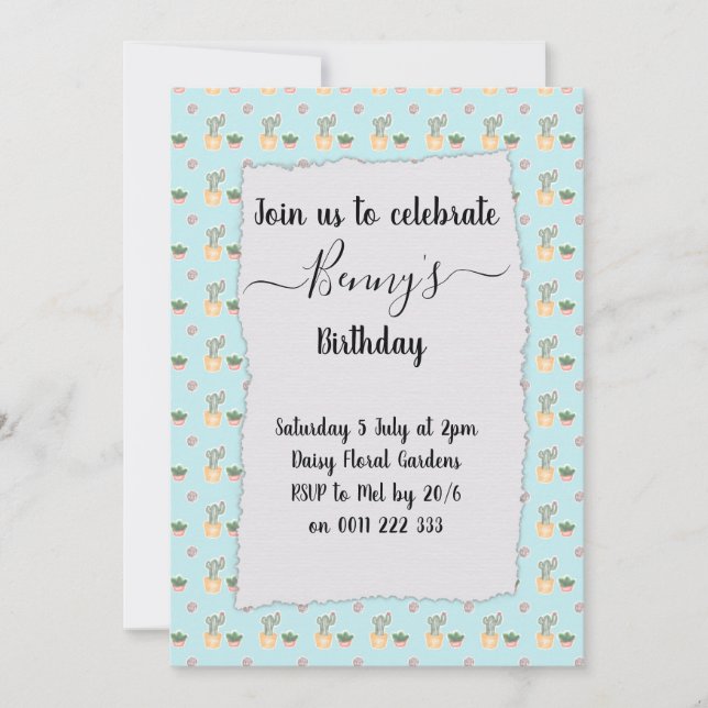 Convites Festa de aniversário louca de Cactus (Frente)