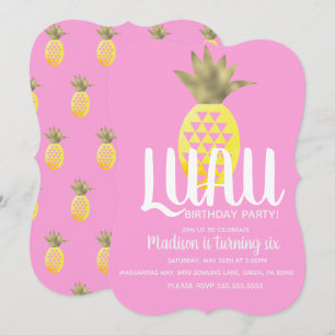 Convites Festa de Aniversário LUAU Abacaxi Qualquer Idade F