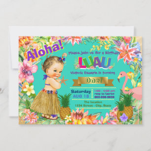 Convites Festa de Aniversário Luau Havaiano para Meninas