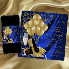Convites Festa de Aniversário Luxuosa Azul Real e Dourado p